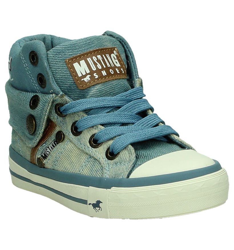 Mustang Blauwe Hoge Sneaker in stof (184700)