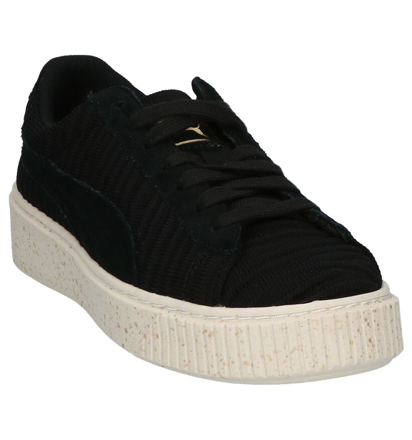 Puma Basket Platform Zwarte Lage Sneakers in stof (199460)
