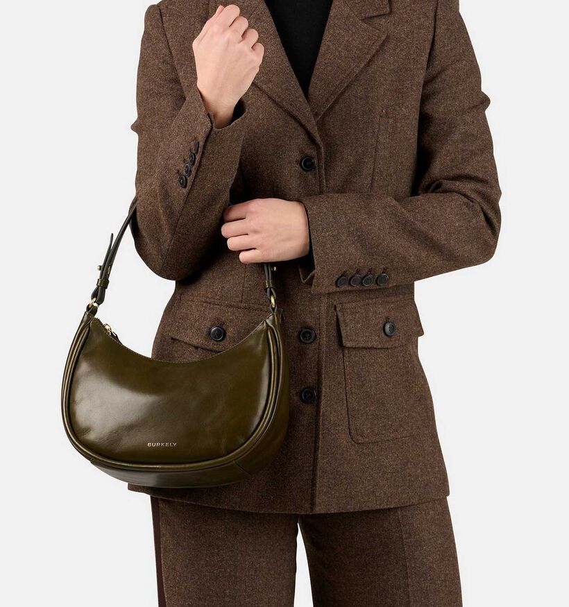 Burkely Vintage Veda Crescent Bag Olijfgroene Schoudertas voor dames (363090)