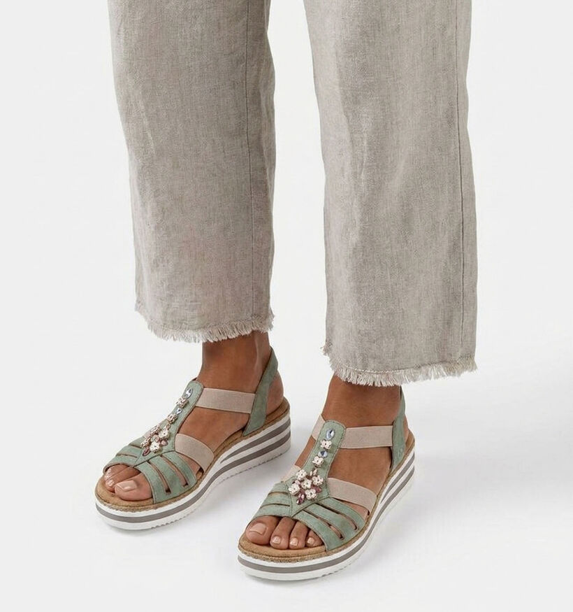 Rieker Groene Sandalen met sleehak voor dames (370421)