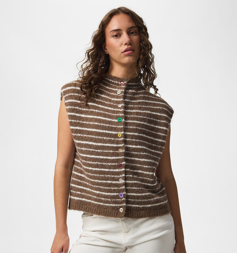 Pieces Asira Button Knit Gilet sans manches en Marron pour femmes (379328)