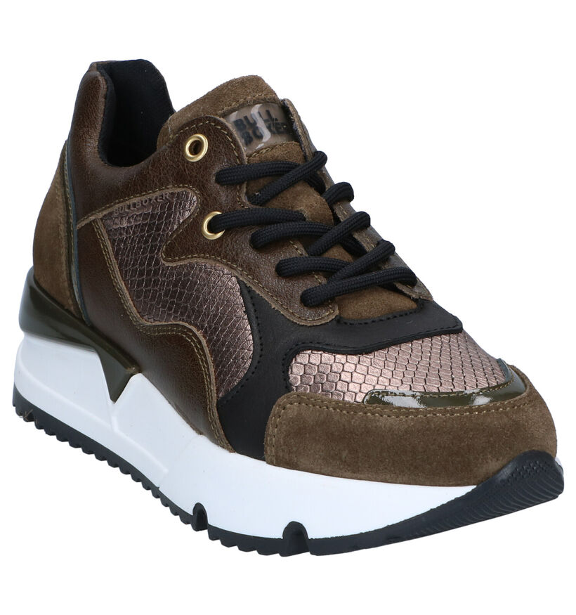 Bullboxer Baskets casual en Vert kaki en cuir (281543)