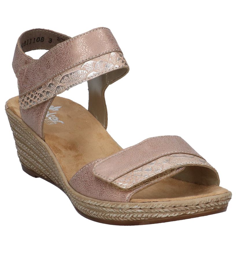 Metallic Roze Sandalen met Sleehak Rieker in kunstleer (248080)