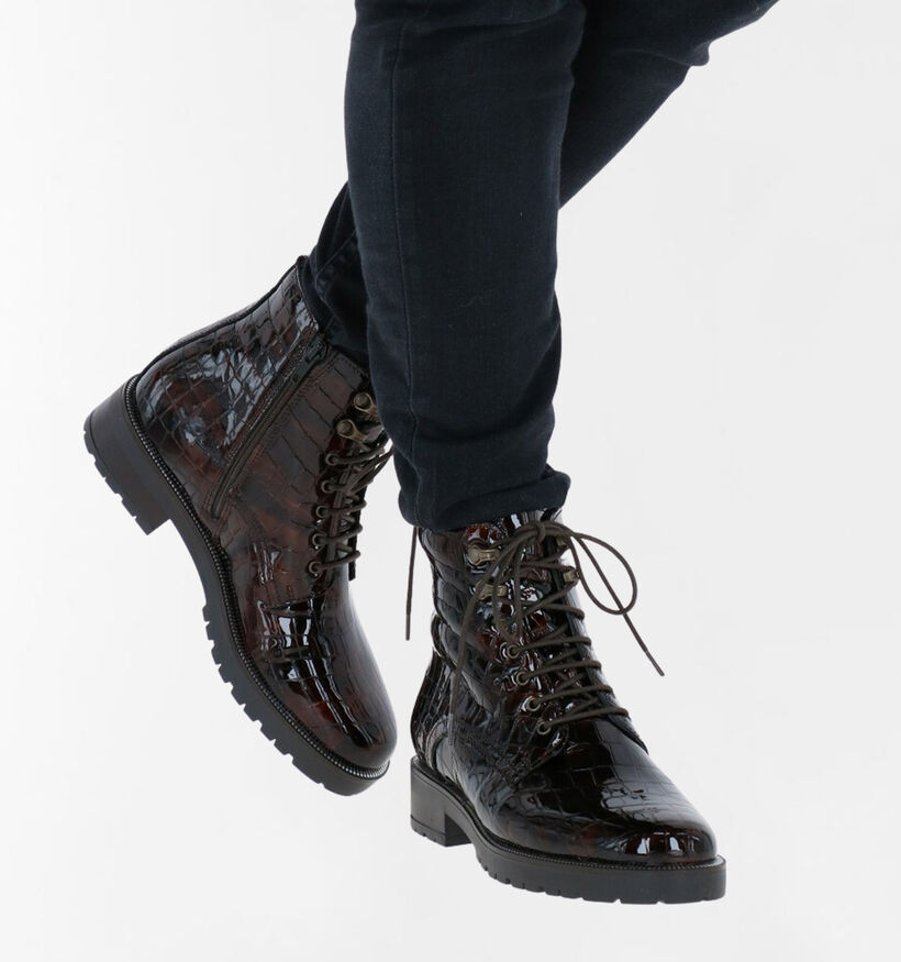 Gosh Bottines à lacets en Brun foncé en verni (278723)