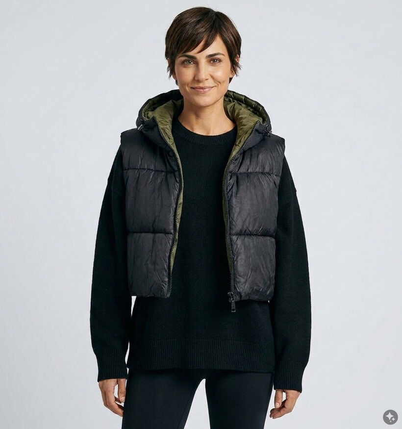 Deeluxe Original Andriva Zwarte/Groene Bodywarmer met Kap voor dames (382286)