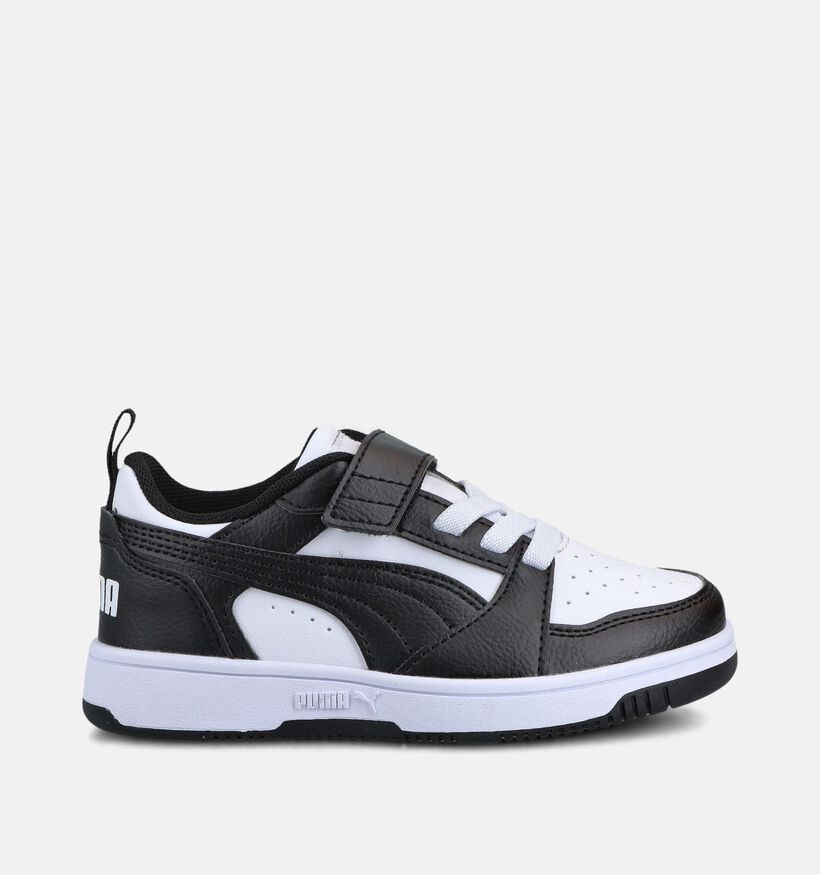 Puma Rebound V6 Baskets en Noir/Blanc pour filles, gar&ccedil;ons (366648) - pour semelles orthop&eacute;diques