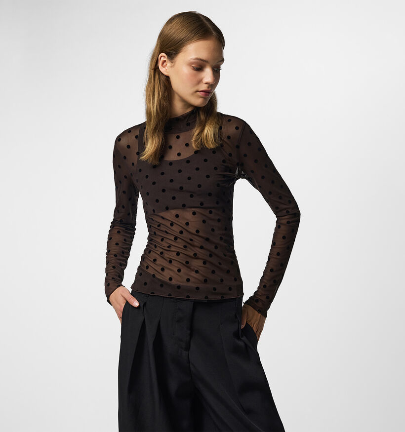 Pieces Jeshi Mesh Donkerbruine T-shirt met Lange Mouwen voor dames (379331)