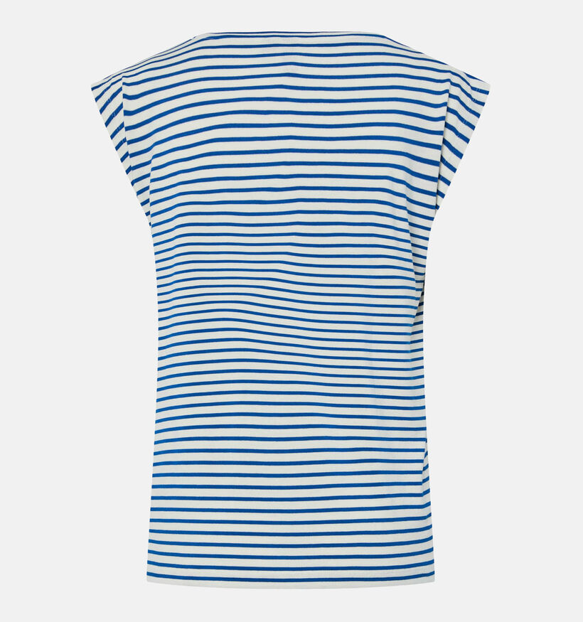 Pieces Billo Witte/Blauwe Gestreepte T-shirt voor dames (367075)