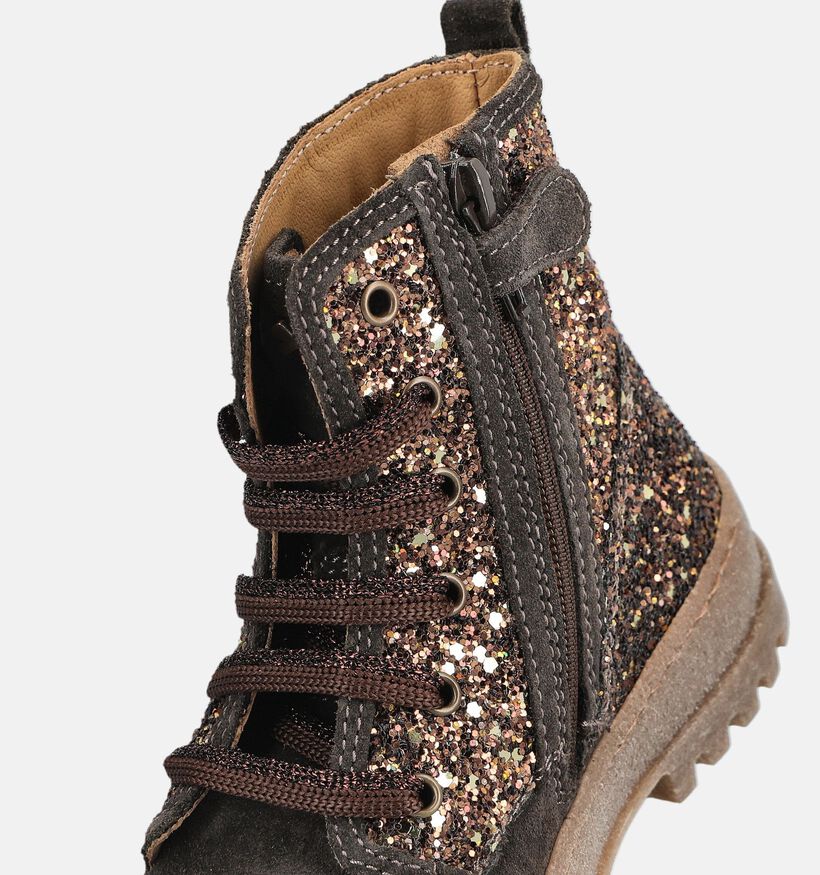 STONES and BONES Blesa Boots &agrave; lacets en Brun fonc&eacute; pour filles (378226) - pour semelles orthop&eacute;diques
