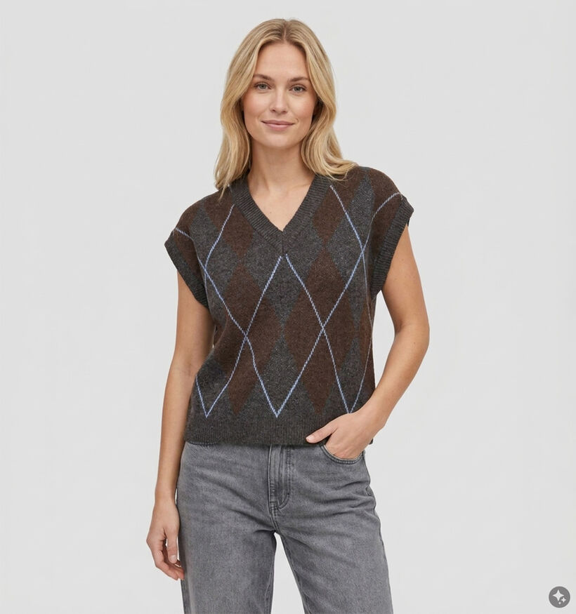 Vila Argyle Knit Donkergrijze/Bruine Gilet voor dames (379757)
