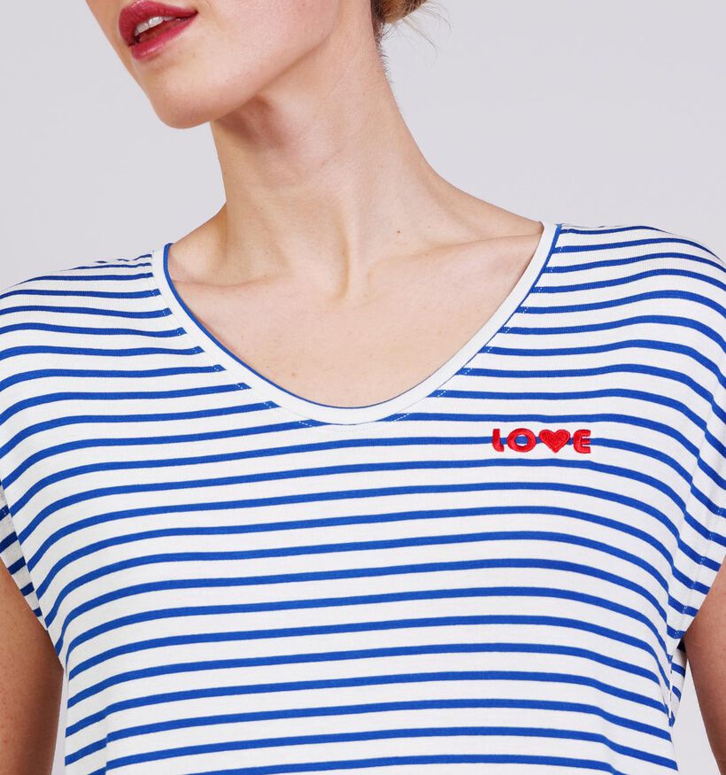 Pieces Billo T-shirt en Blanc/Bleu pour femmes (367075)