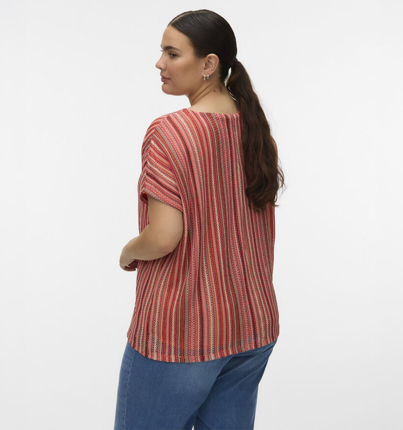 Vero Moda Curve Demi V-Neck Roze/Rode T-shirt voor dames (375035)