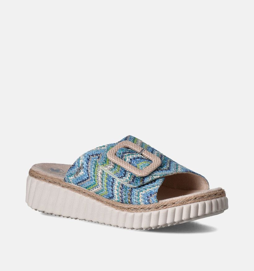 Rieker Nu-pieds talon compensé en Bleu pour femmes (354990)