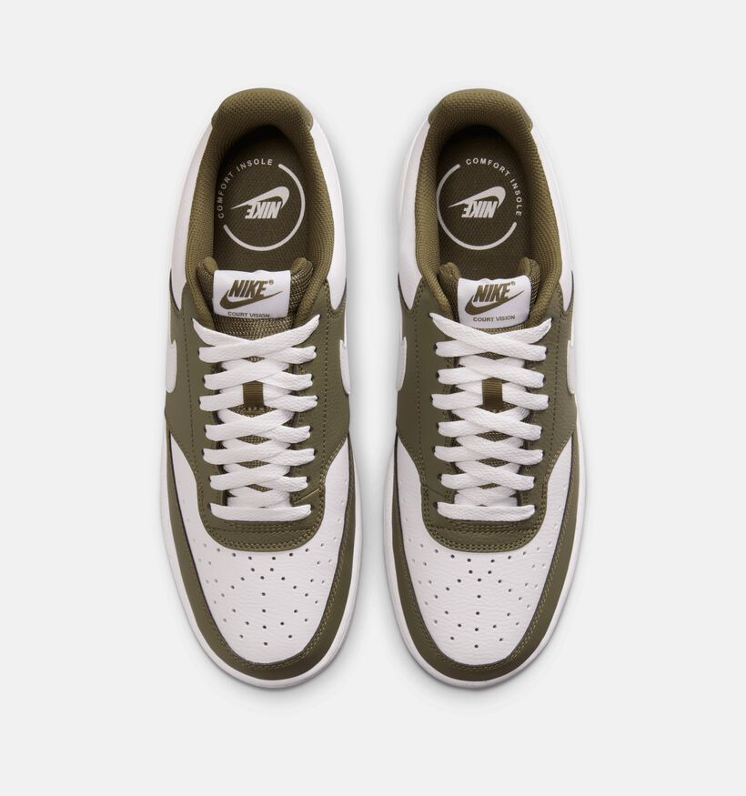 Nike Court Vision Low Baskets en Vert kaki/Blanc pour hommes (359876) - pour semelles orthopédiques