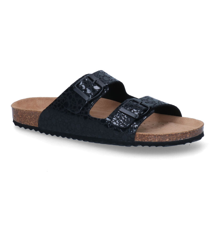 Geox Brionia Zwarte Slippers in leer (311157)