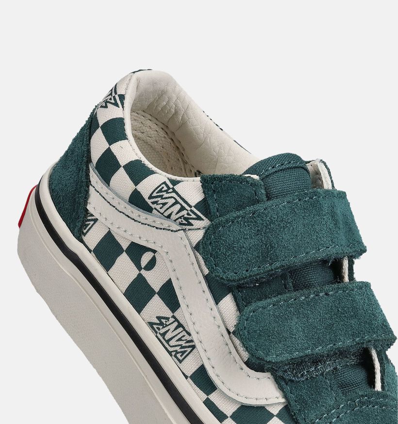 Vans Old Skool Checkerboard Baskets en Vert pour filles, gar&ccedil;ons (368988)