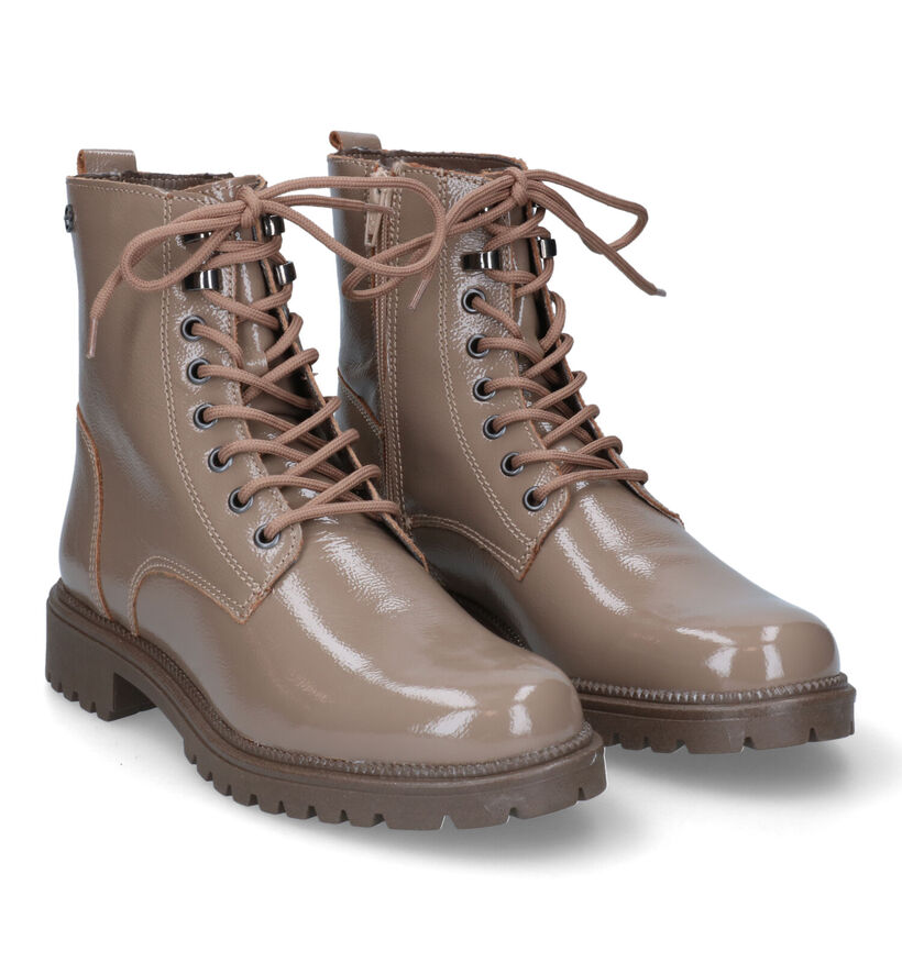 Tamaris Boots à lacets en Taupe en verni (315421)