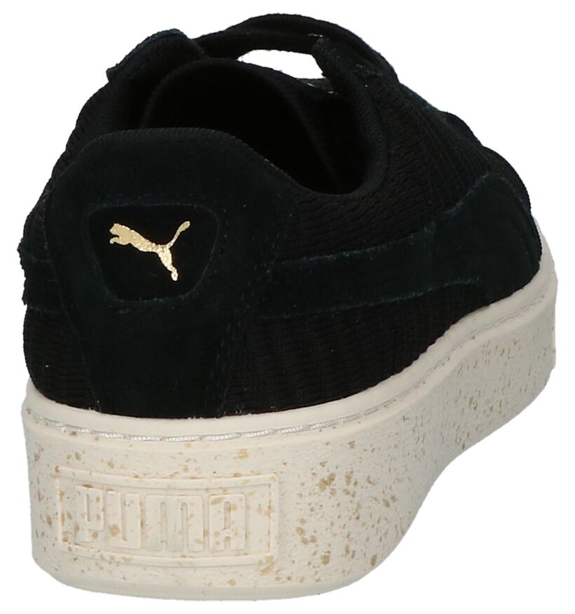 Puma Basket Platform Zwarte Lage Sneakers in stof (199460)