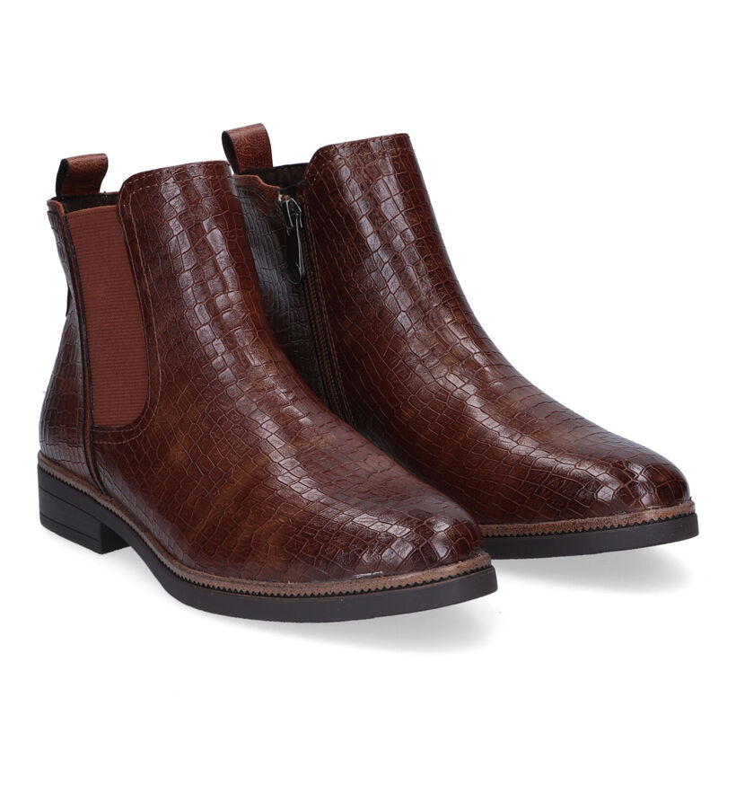 Marco Tozzi Bottines plates en Brun foncé en simili cuir (296962)