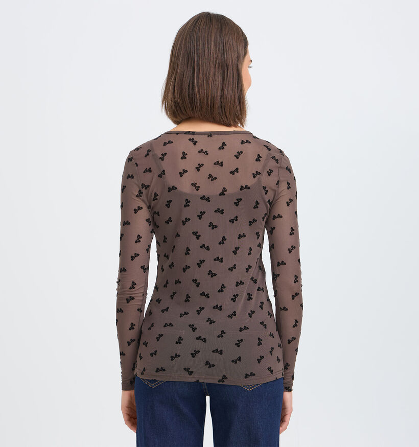 Fransa Deta Donkerbruine Mesh Top voor dames (379943)