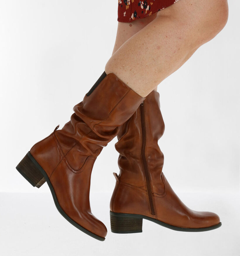 Steven NY Bottes courtes en Cognac en cuir (280229)