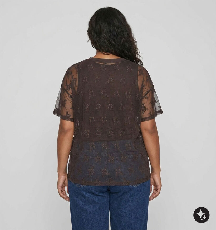 Vero Moda Curve Nikita Donkerbruine Mesh Blouse voor dames (382206)