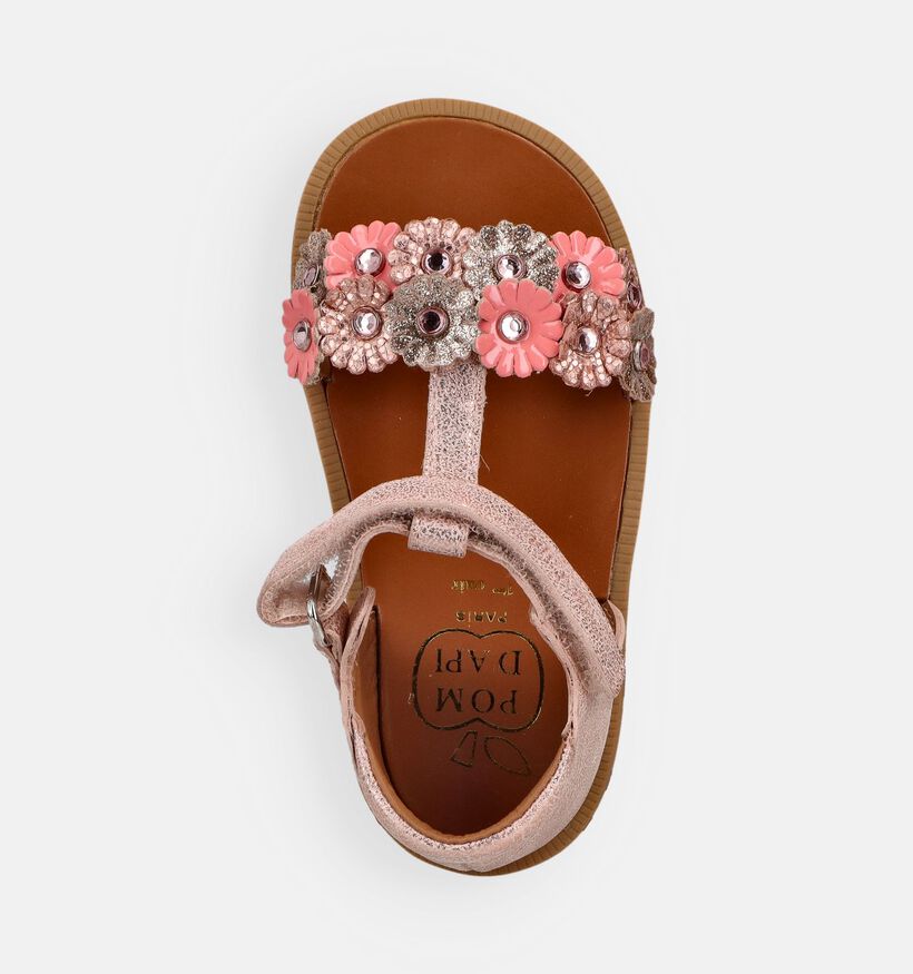Pom d'Api Poppy Strass Flowers Sandales en Rose pour filles (370313)
