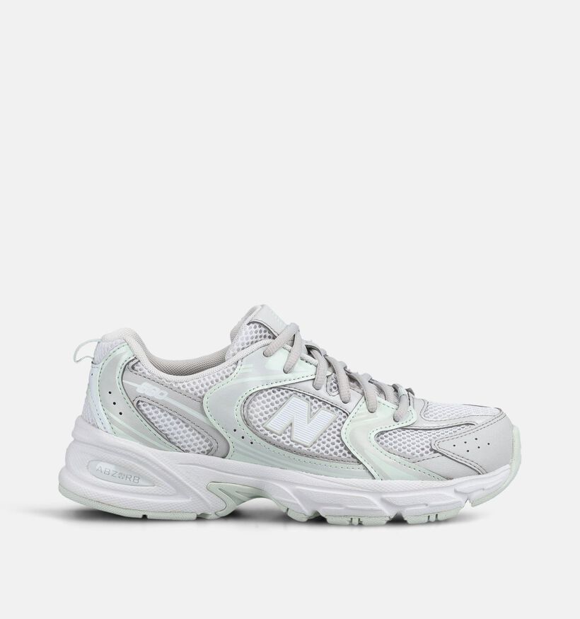 New Balance 530 Baskets basses en Blanc/Vert pour filles (375198) - pour semelles orthop&eacute;diques