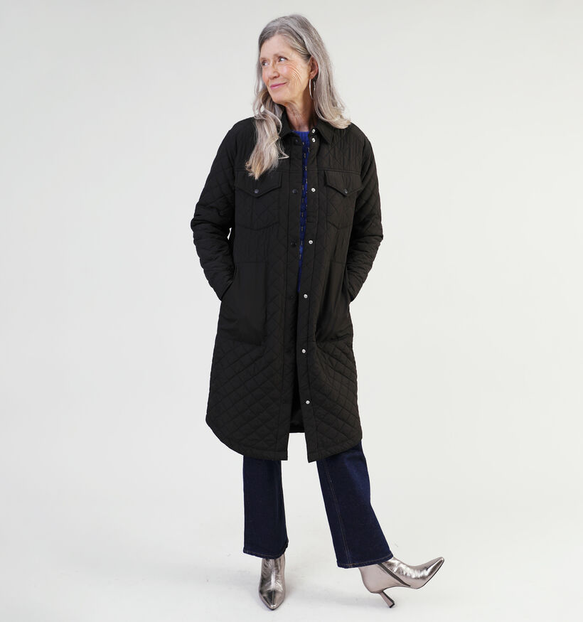 JDY Jennifer Quilt Long Manteau en Noir pour femmes (340433)