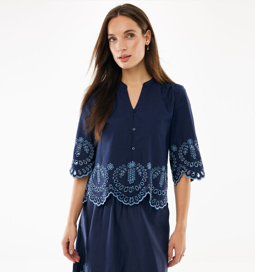 Mexx Poplin Embroidery Donkerblauwe Blouse voor dames (368584)