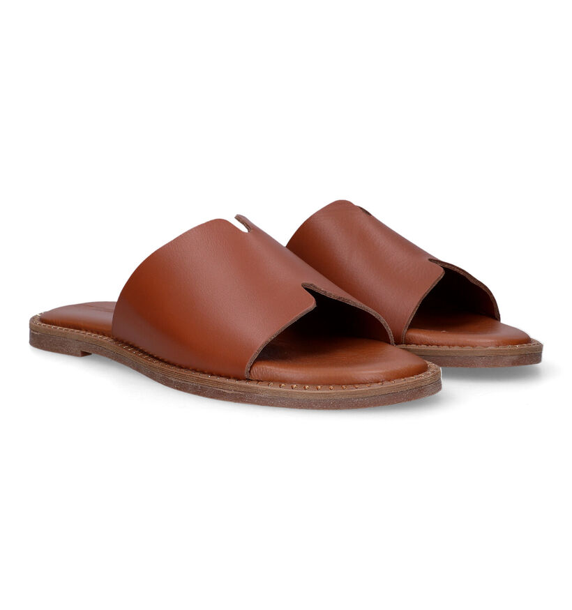 Tamaris Groene Platte slippers in leer (335495)