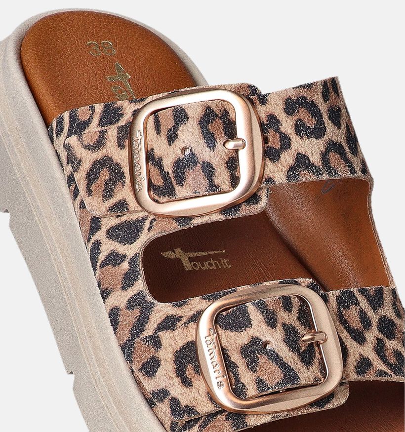 Tamaris Nu-pieds plates Leopard en Marron pour femmes (354321)