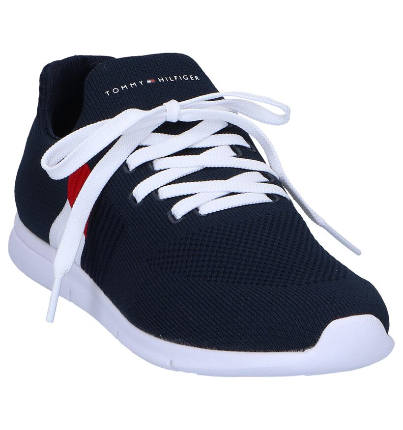 Donkerblauwe Slip-on Sneakers Tommy Hilfiger Knitted Flag in stof (252689)