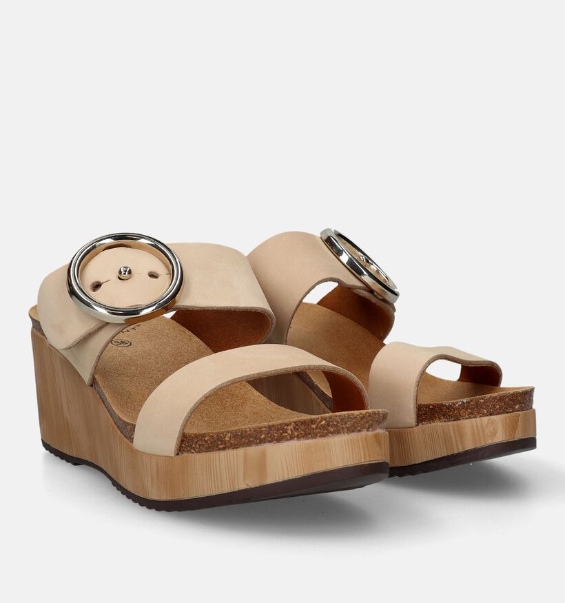 Scholl Malibu Mules avec talon compensé en Beige pour femmes (336785)