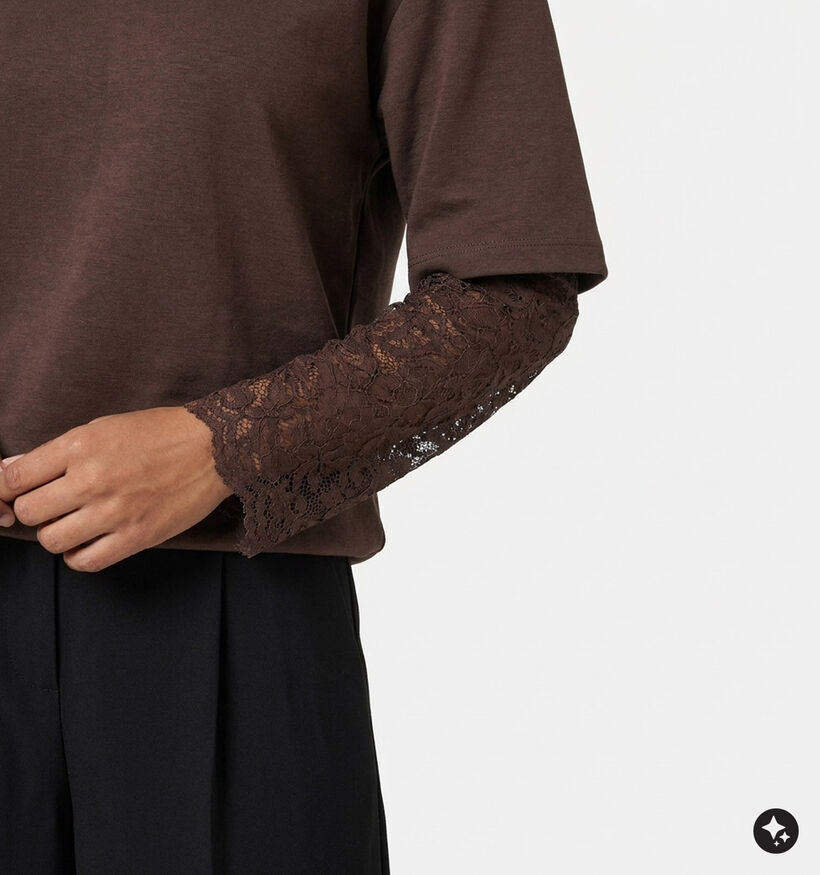 Vila Siffi Lace Donkerbruine T-shirt met Kanten Mouwen voor dames (382059)