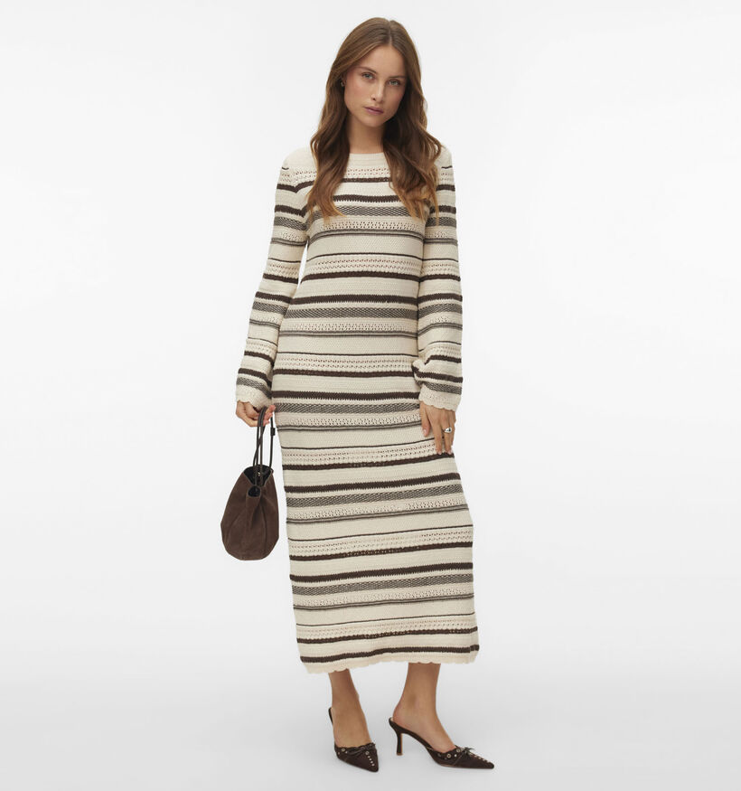 Vero Moda Riri Knit Beige Gestreepte Lange Jurk voor dames (373271)