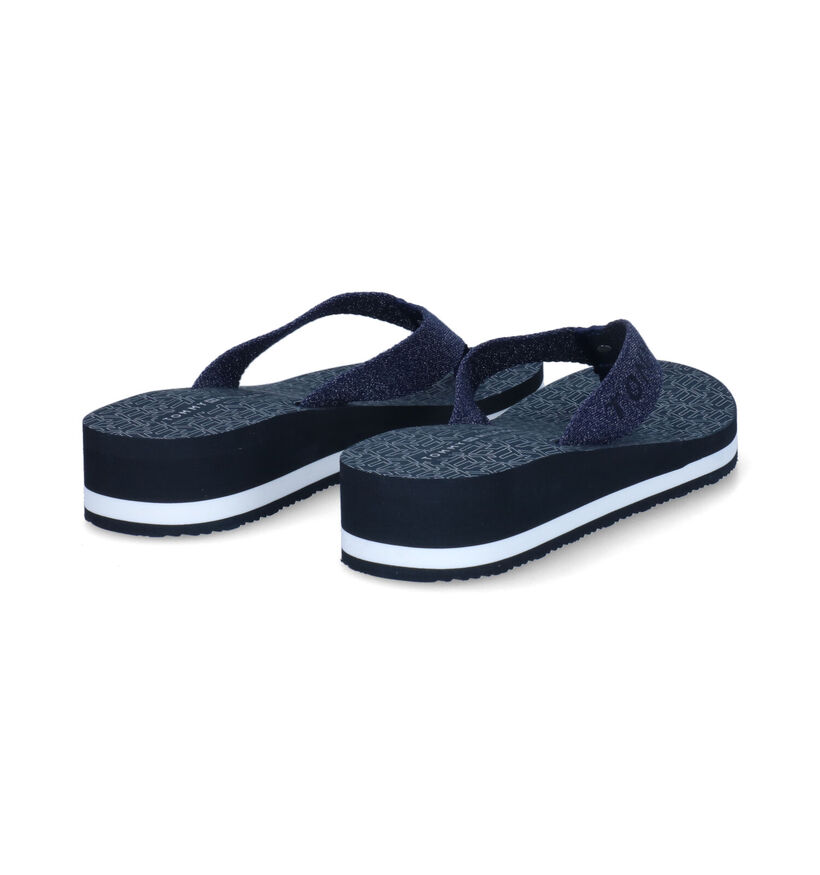 TH Tommy Webbing Blauwe Teenslippers voor dames (304012)