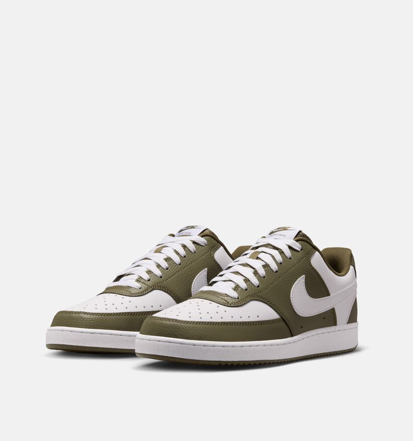 Nike Court Vision Low Baskets en Vert kaki/Blanc pour hommes (359876) - pour semelles orthopédiques