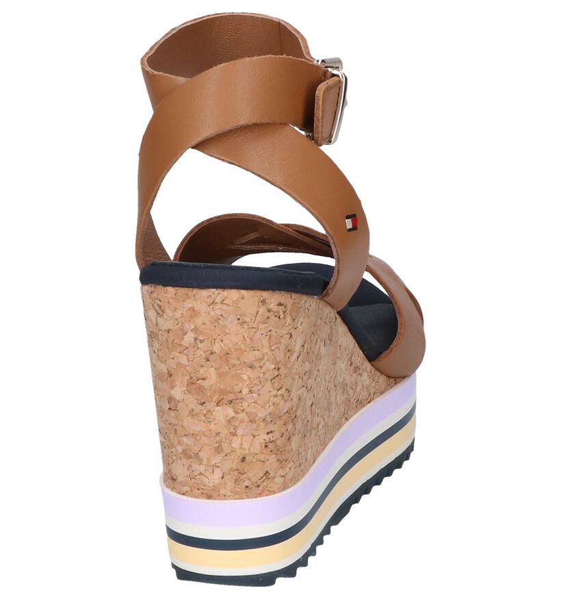 Cognac Sandalen Tommy Hilfiger Colored Stripes Wedge in leer (242132)