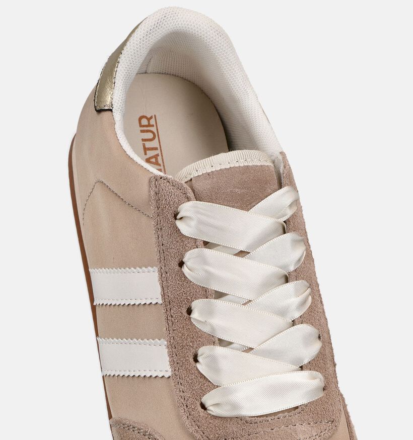 Signatur Beige/Gouden Sneakers met Satijnen Veters voor dames (368824) - geschikt voor steunzolen