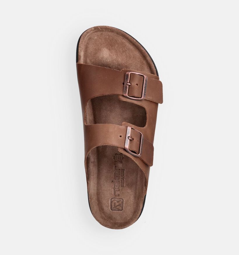 Rieker Nu-pieds plates en Brun fonc&eacute; pour hommes (370495)