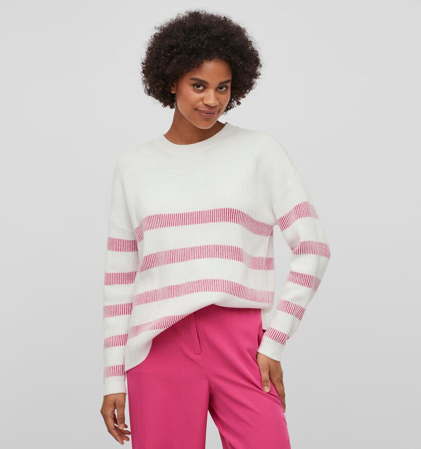 Vila Viril Pull à raye en Blanc / Rose pour femmes (326957)