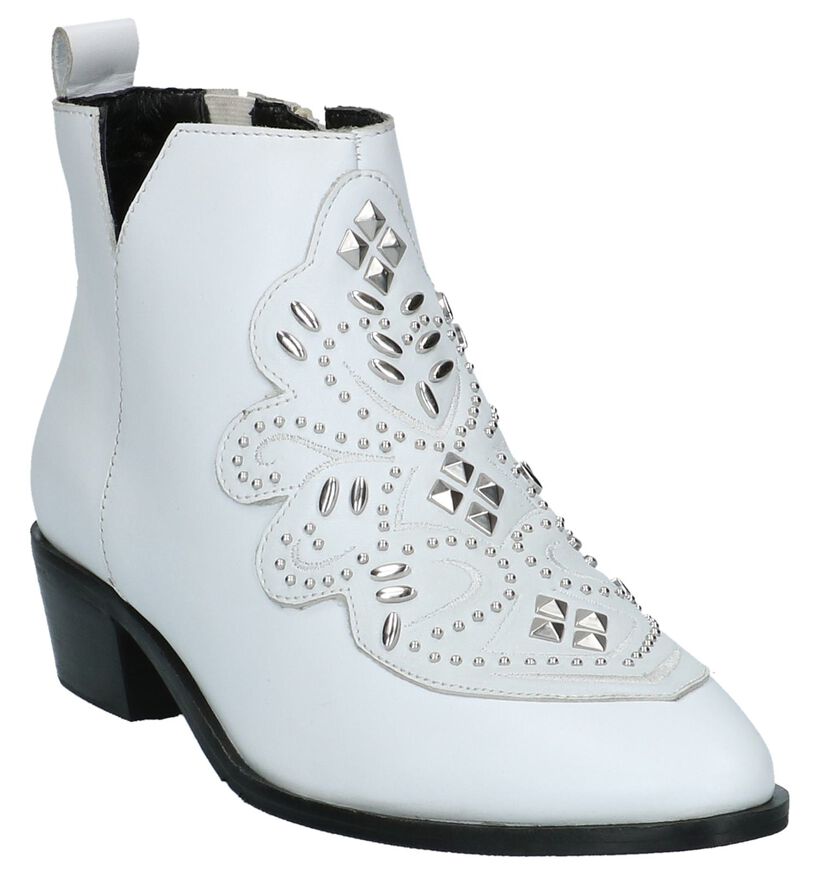 Witte Bronx Enkellaarzen met Studs in leer (222460)