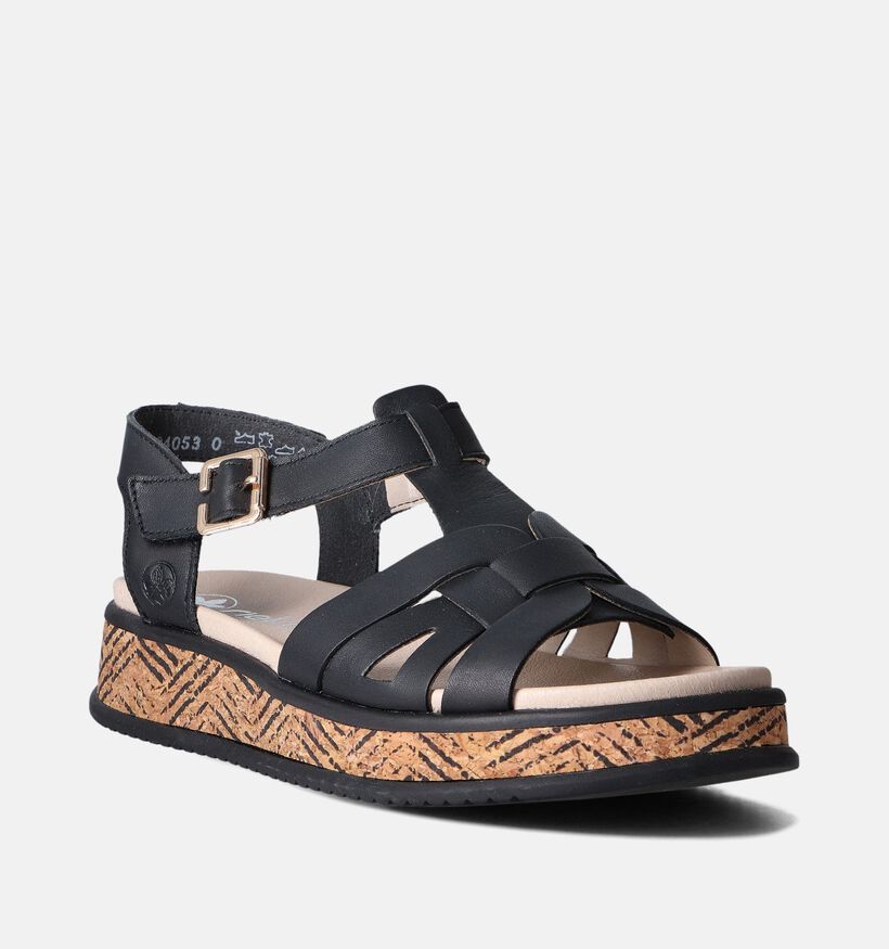 Rieker Sandales talon compensé en Noir pour femmes (354970)