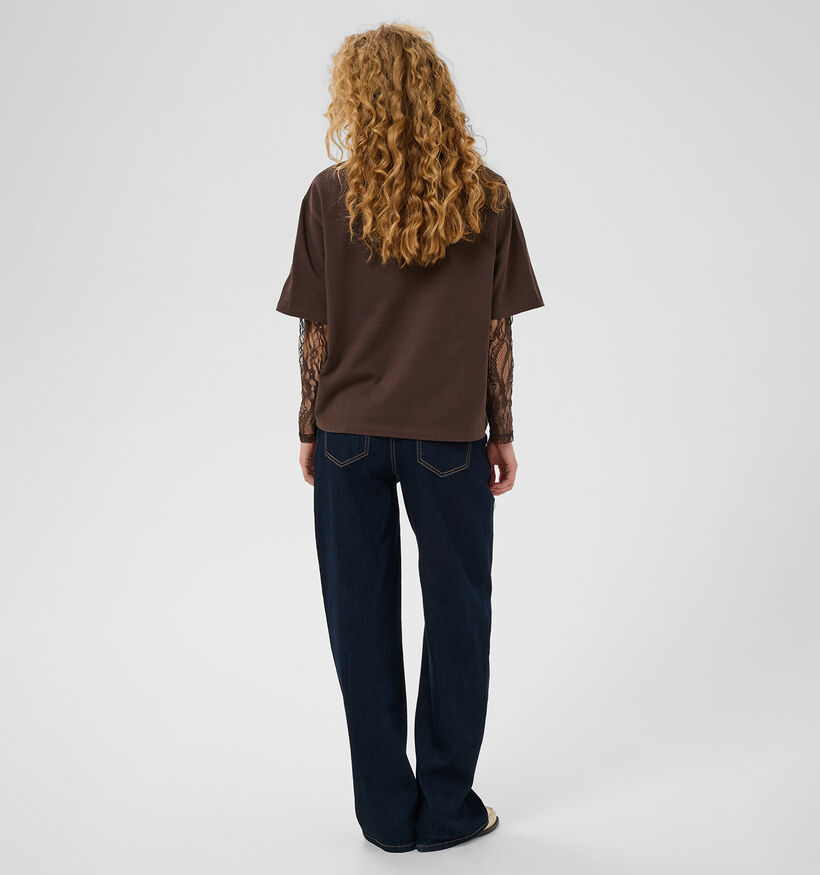 Culture Colum Donkerbruine T-shirt met Lange Mouwen van Kant voor dames (380495)