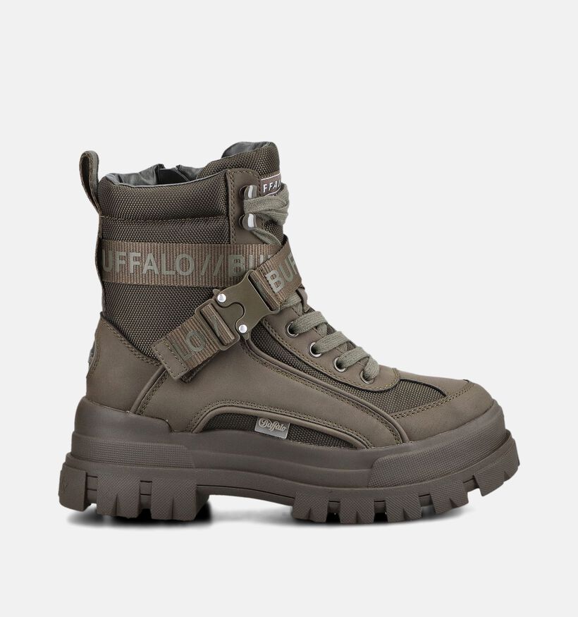 Buffalo Aspha Kakigroene Boots met Klikgesp voor dames (379586) - geschikt voor steunzolen