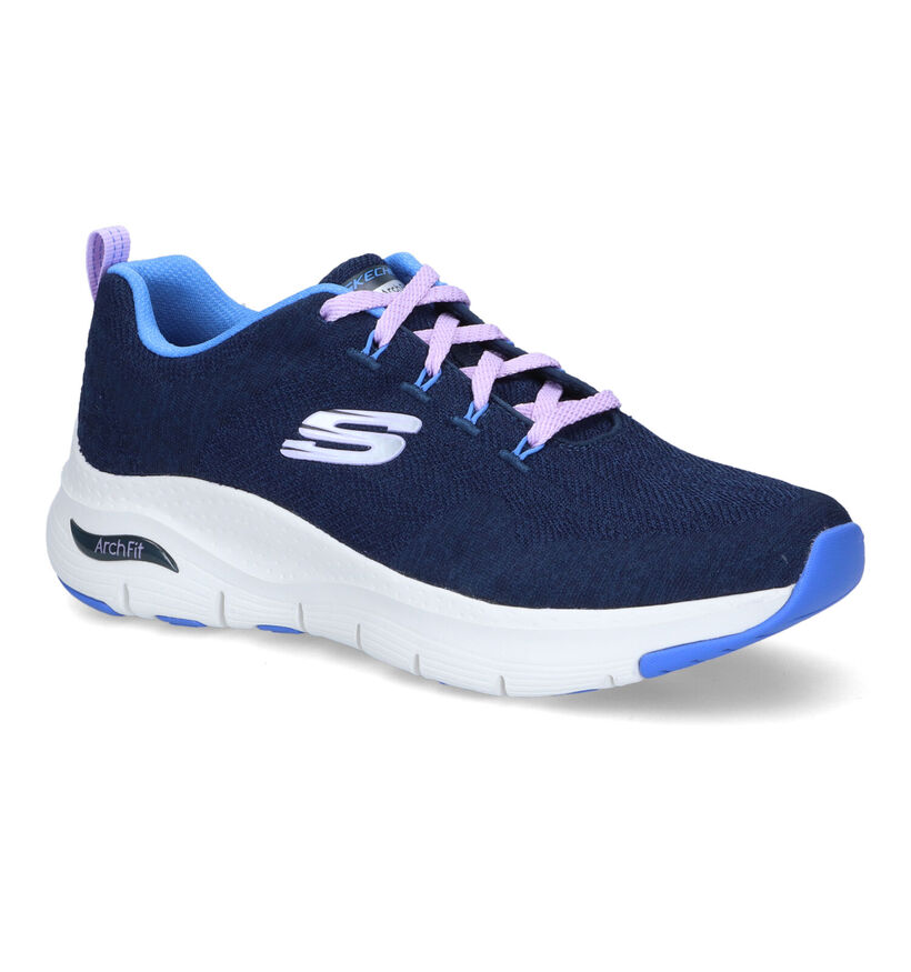 Skechers Arch Fit Comfy Wave Blauwe Sneakers in stof (310701)