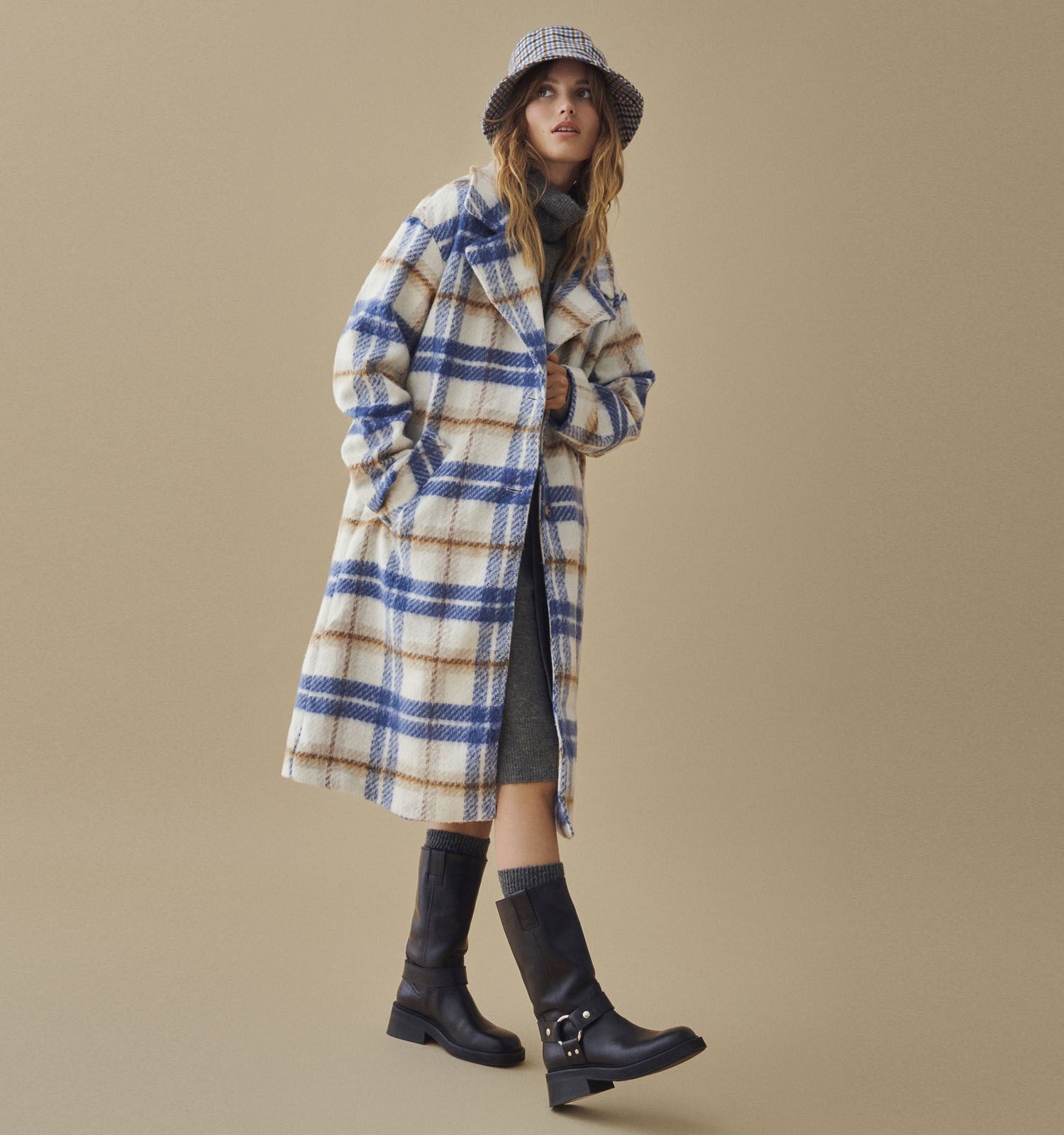 Vila Monta Manteau a carreaux en Bleu Femmes Manteaux en ligne sur TORFS.BE