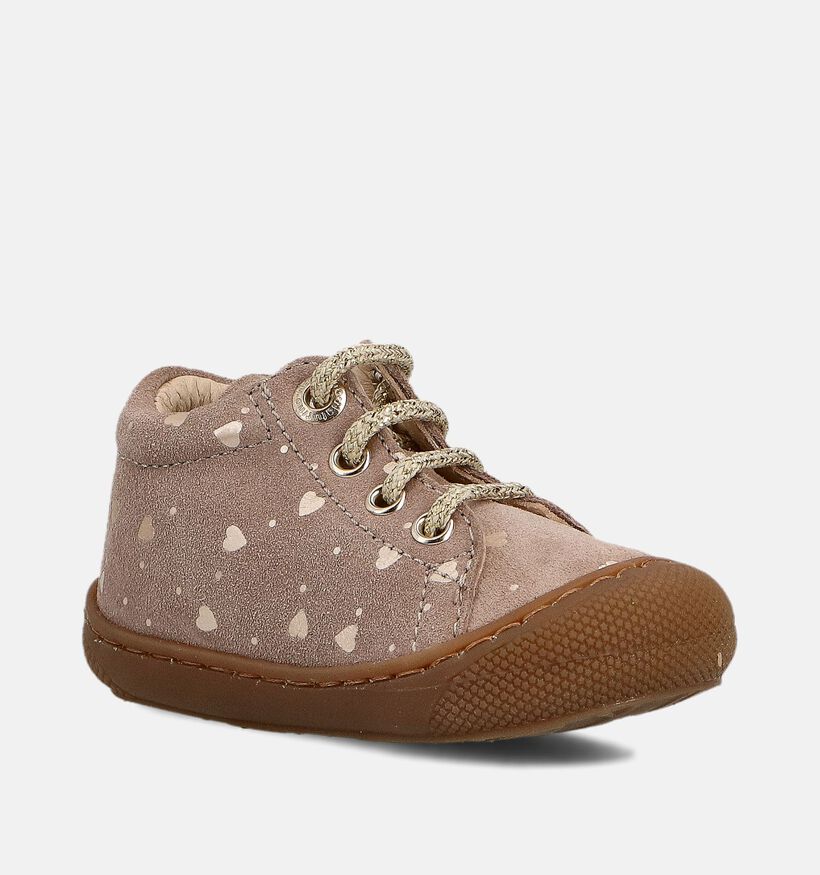 Naturino Cocoon Suede Roze Babyschoenen Hartjes voor meisjes (364233) - geschikt voor steunzolen