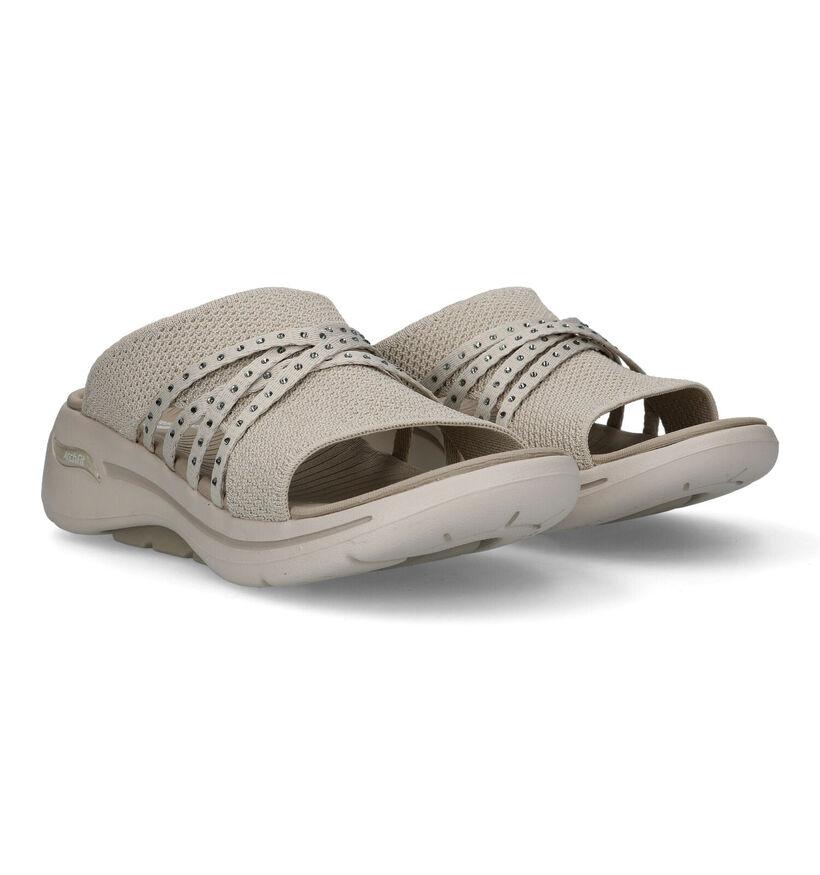 Skechers Go Walk Arch Fit Beige Slippers voor dames (338824)